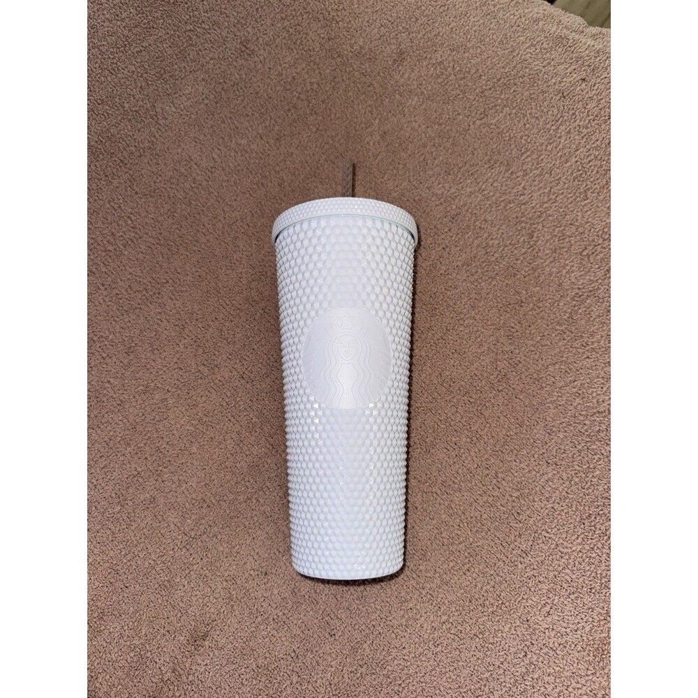 Starbucks White Studded Venti Tumbler Bling Cold Cup + Straw 24 oz New - Picture 2 of 4